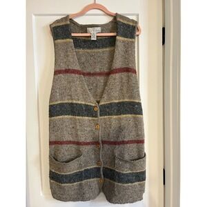 Vintage 90s Boho V-neck‎ sweater vest striped wool cottagecore folk